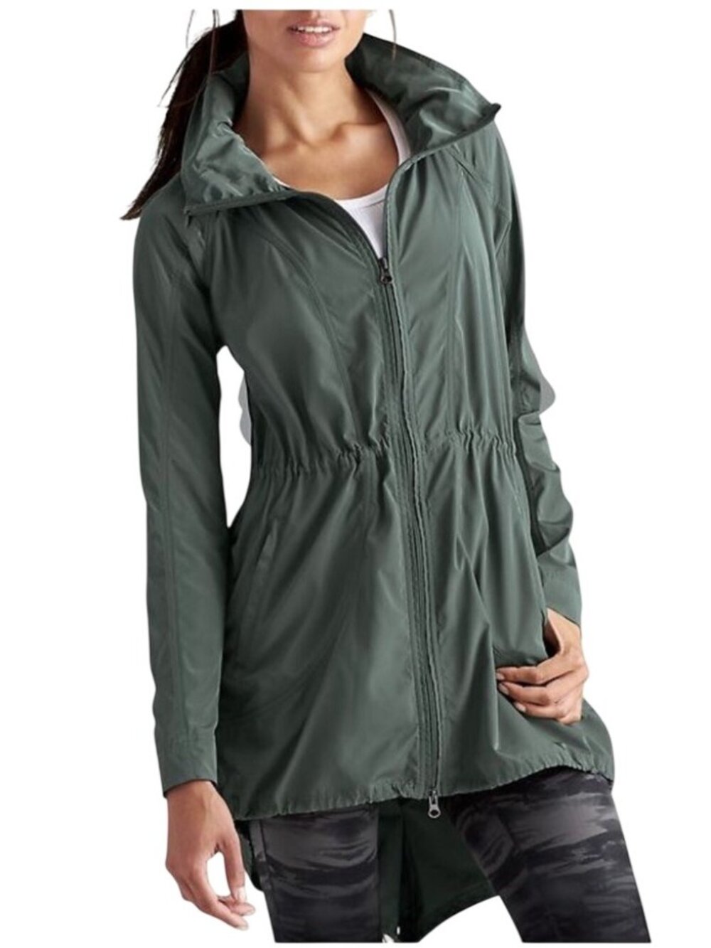 Athleta Drippity Jacket Women’s Size M Green Rain Anorak Windbreaker Full Zip